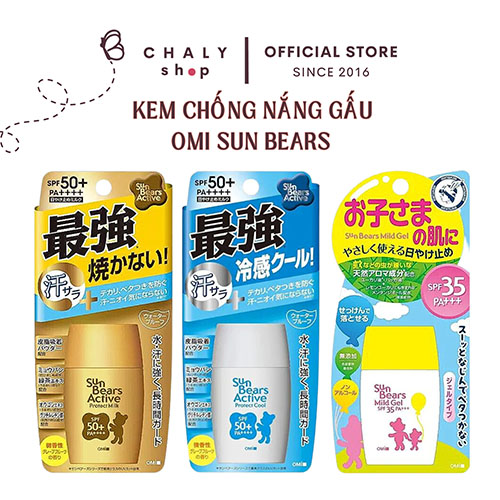 Kem chống nắng Sun Bears Omi không cồn SPF50+ của Nhật