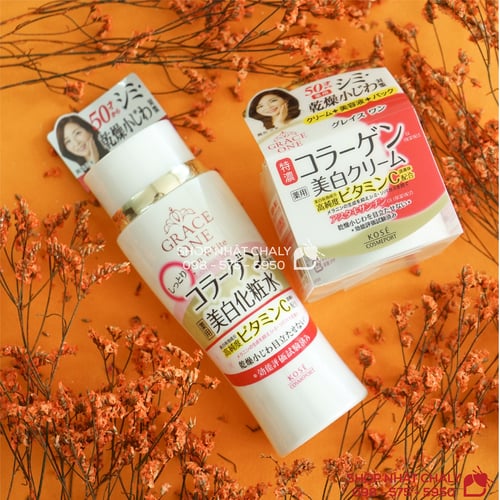 Bộ đôi kem và nước hoa hồng chống lão hoá trị sạm nám vitamin C Kose Grace One