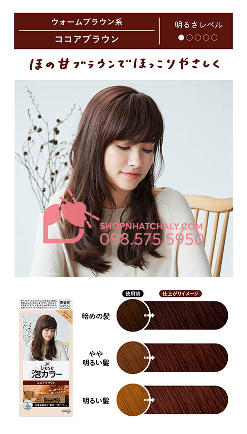 Bảng màu thuốc nhuộm tóc Liese Prettia: màu cocoa brown