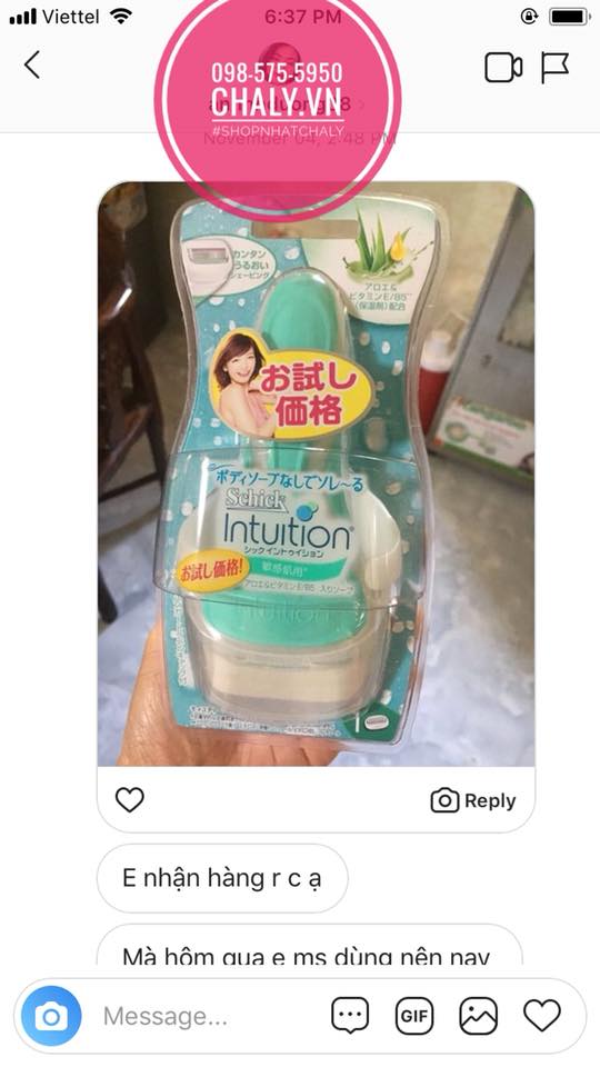 Tẩy lông Schick Intuition mà Chaly khuyên dùng cho các chị em muốn tẩy vùng lông ngắn, cứng, dày do cạo nhổ như lông nách hay lông bikini