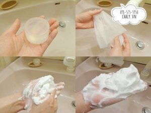 Nên sử dụng lưới tạo bọt của Nhật để đánh bọt xà phòng cocolarme vco mild soap thật bông mịn khi rửa mặt