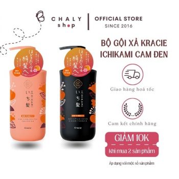 Bộ dầu gội xả Ichikami Kracie Nhật Bản cam đen giảm rụng cho tóc suôn thẳng