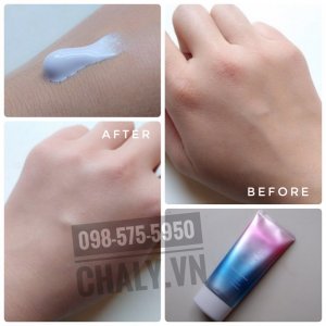 Trước và sau khoản thời gian bôi kem chống nắng nóng skin aqua Nhật. Da trọn vẹn sáng sủa hồng, mịn mượt ko hề nhớt dính