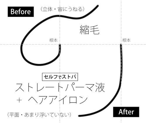 Minh hoạ sợi tóc trước và sau khi được duỗi bằng thuốc duỗi tóc Nhật Bản tại nhà giá rẻ Proqualite
