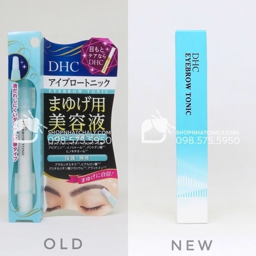 Mẫu cũ (trái) và mẫu mới nhất hiện hành (phải) của dưỡng mày DHC eyebrow tonic Nhật