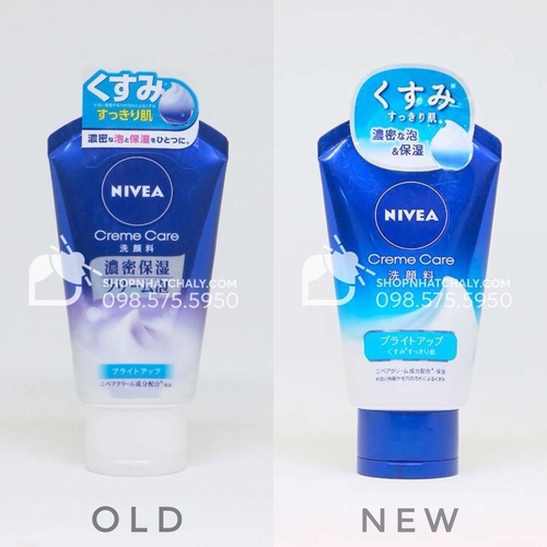 Mẫu mới nhất (phải) và mẫu cũ của srm Nivea Nhật bright up dưỡng trắng mờ thâm sạm