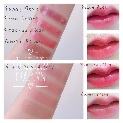 Swatch 4 màu son tint của rohto màu nào cũng xinh