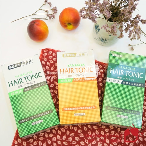 Từ trái sang: Yanagiya hair tonic màu xanh nhạt (không hương liệu, cho da đầu nhạy cảm) - Yanagiya citrus hair tonic tinh dầu bưởi - Yanagiya hair tonic xanh đậm (bạc hà super cool siêu mát)