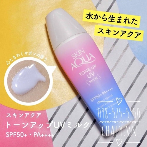 Kem chống nắng của Nhật Skin Aqua tone up UV milk spf50 mẫu mới giúp cân chỉnh sắc da, kiềm dầu, che phủ khuyết điểm hiệu quả