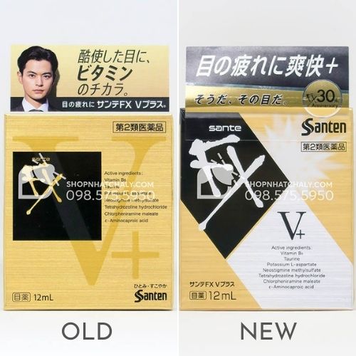 Thuốc nhỏ mắt Sante Neo FX V Plus vàng Nhật mẫu mới nhất (phải)