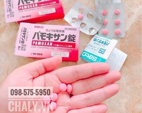 Đây, cận cảnh hai hộp viên uống xổ giun, tẩy giun Pamoxan Sato đợt vừa rồi của mình đây