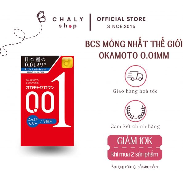 Bao cao su Nhật siêu mỏng Okamoto 0.01 Zero One