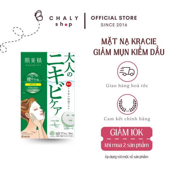 Mặt nạ Kracie Hadabisei Moisturizing Face Mask xanh lá trị mụn Nhật