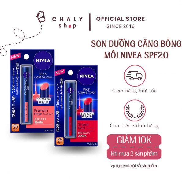 Son dưỡng môi chống nắng có màu Nivea Rich Care & Color Nhật Bản