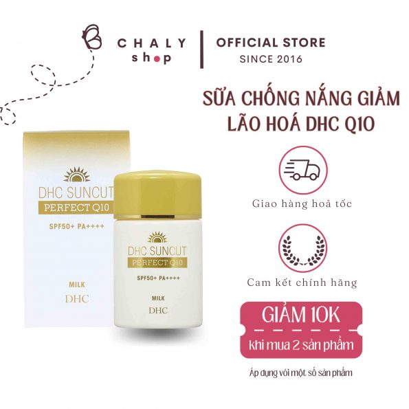 Sữa chống nắng chống lão hoá DHC Waterproof Suncut Perfect Q10 Milk SPF50+ Nhật