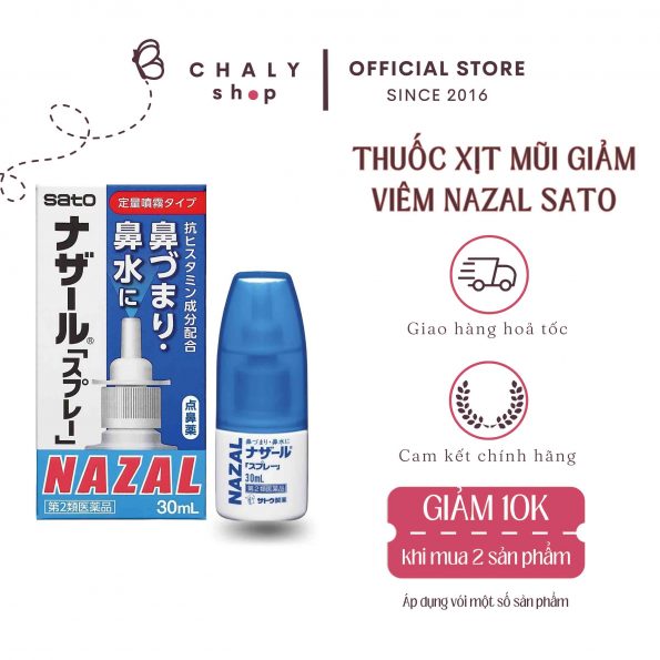 Thuốc xịt mũi Nazal Sato 30ml Nhật Bản trị viêm xoang, sổ mũi, ngạt mũi