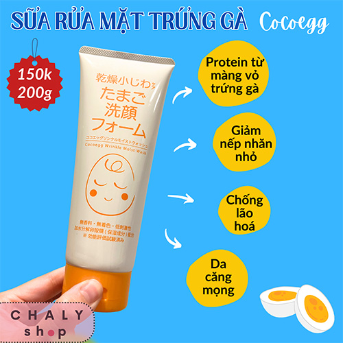 Sữa rửa mặt trứng gà Cocoegg Wrinkle Moist Wash 200g Nhật